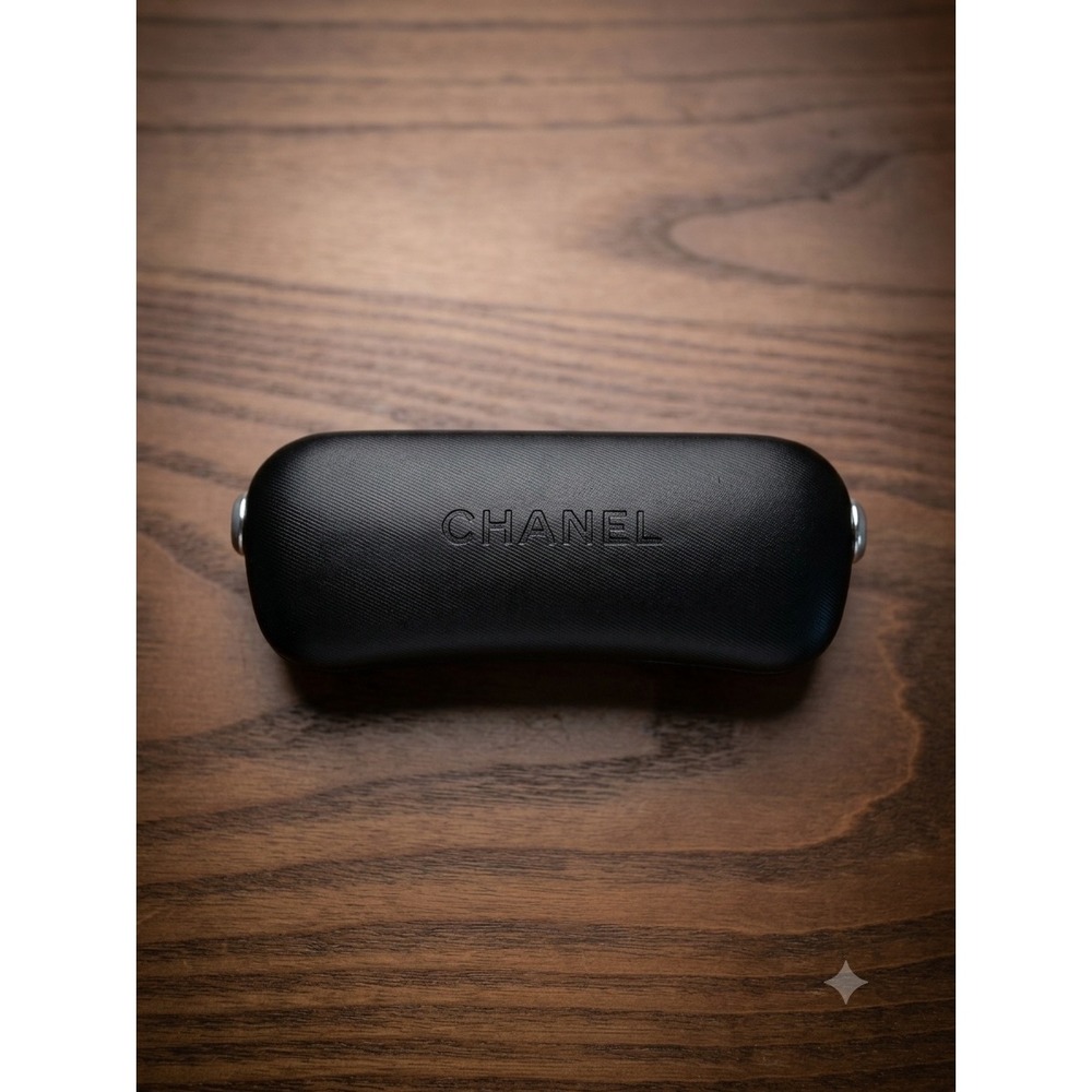 Chanel Black Textured Hard Clamshell Eyeglass Sunglasses Case Made in Italy